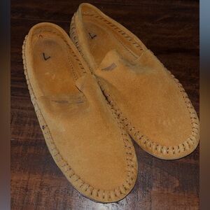 BroncyDonkey handmade moccasin. They are a beautiful gold/yellow color.